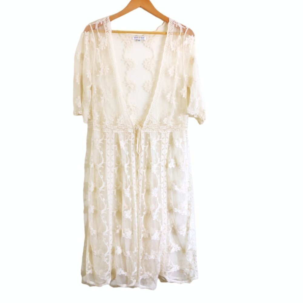 New Woven Heart Cotton Blend Floral Lace Sheer Cover Up/ Sleepwear Ivory Size S